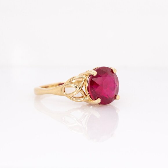 7.7cts Madagascar Ruby Ring in 14K Solid Gold | Round Shape 11mm - Picture 4 of 8